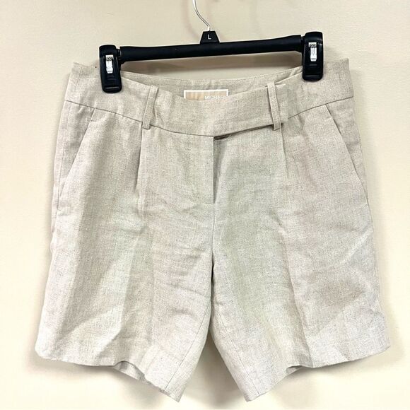 Michael Kors pleated front beige linen shorts Sz 4 - Picture 2 of 7